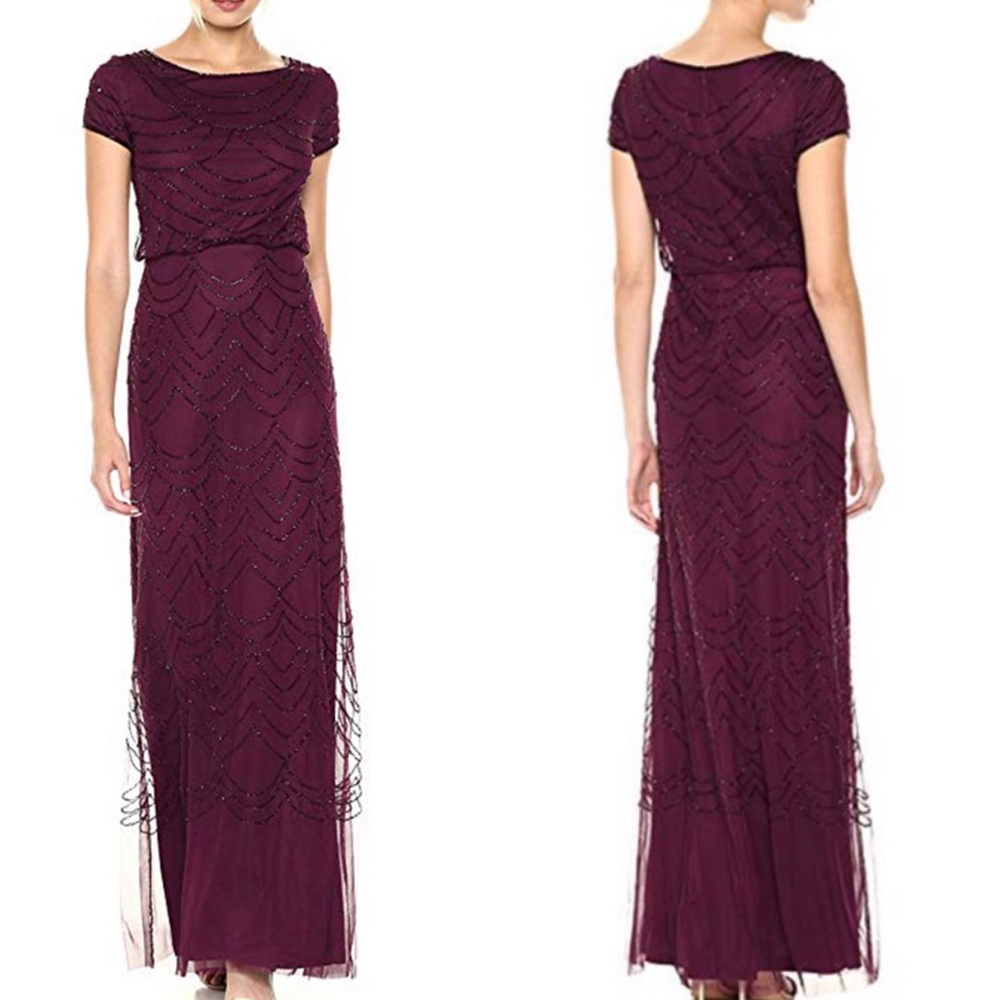 Adrianna Papell BEADED BLOUSON GOWN IN CASSIS NWT!